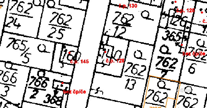 Tři Dvory 128 na parcele st. 140 v KÚ Tři Dvory, Katastrální mapa