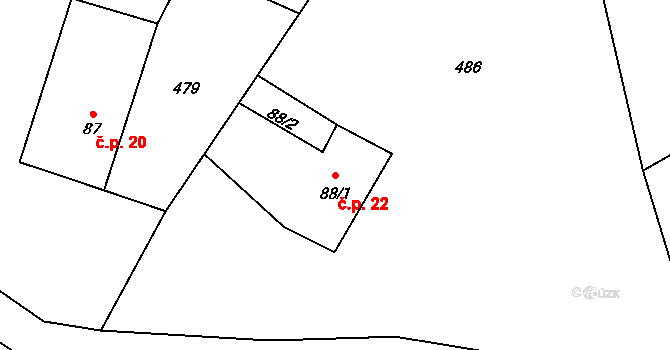 Dolní Falknov 22, Kytlice na parcele st. 88/1 v KÚ Dolní Falknov, Katastrální mapa
