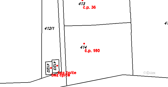 Hronov 160 na parcele st. 414 v KÚ Hronov, Katastrální mapa