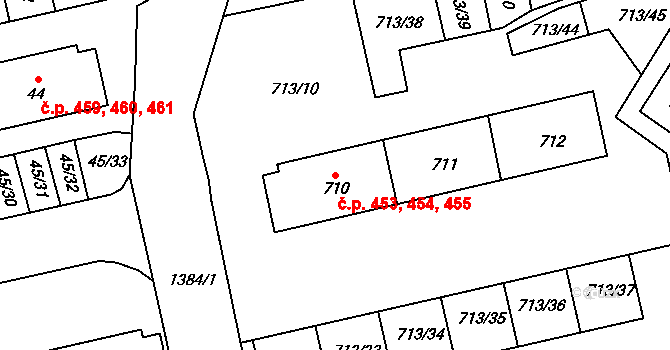 Vejprnice 453,454,455 na parcele st. 710 v KÚ Vejprnice, Katastrální mapa
