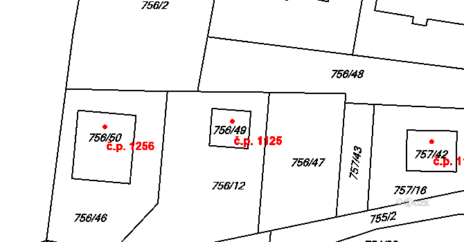 Srubec 1125 na parcele st. 756/49 v KÚ Srubec, Katastrální mapa