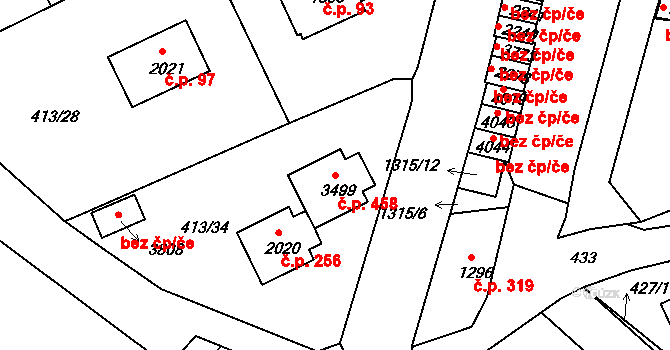 Horní Brána 458, Český Krumlov na parcele st. 3499 v KÚ Český Krumlov, Katastrální mapa