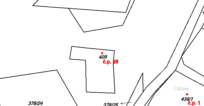 Slupečná 26, Lipno nad Vltavou na parcele st. 409 v KÚ Lipno nad Vltavou, Katastrální mapa