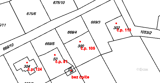 Modrá 105, Jílové na parcele st. 300 v KÚ Modrá u Děčína, Katastrální mapa