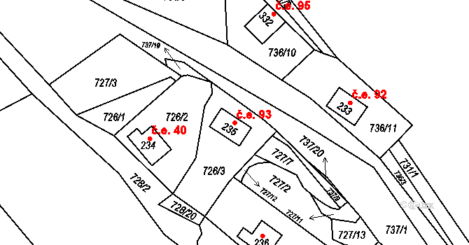 Černýš 93, Perštejn na parcele st. 235 v KÚ Černýš, Katastrální mapa