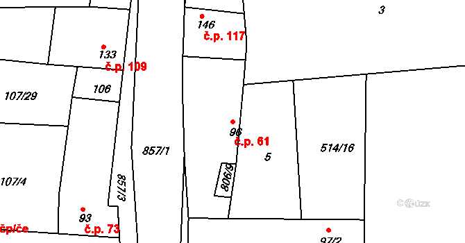 Líšťany 61 na parcele st. 96 v KÚ Líšťany u Cítolib, Katastrální mapa