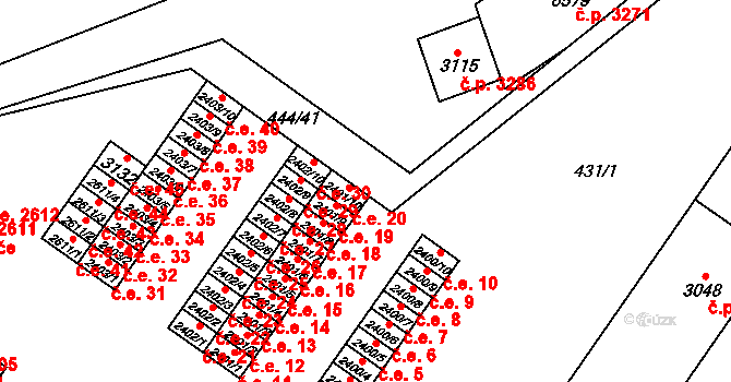 Žatec 20 na parcele st. 2401/10 v KÚ Žatec, Katastrální mapa