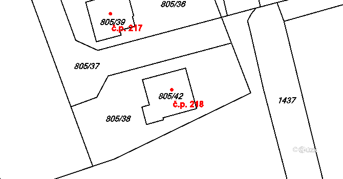Meclov 218 na parcele st. 805/42 v KÚ Meclov, Katastrální mapa