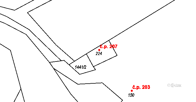Debřece 207, Skuhrov nad Bělou na parcele st. 224 v KÚ Skuhrov nad Bělou, Katastrální mapa
