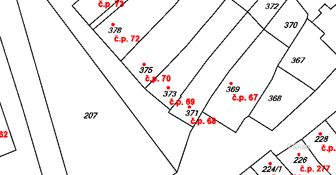 Hrušky 69 na parcele st. 373 v KÚ Hrušky, Katastrální mapa