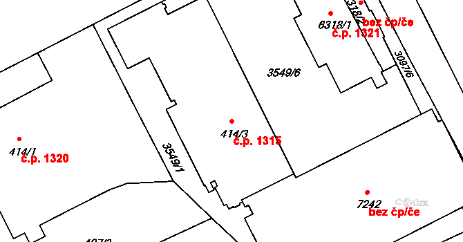 Kroměříž 1315 na parcele st. 414/3 v KÚ Kroměříž, Katastrální mapa