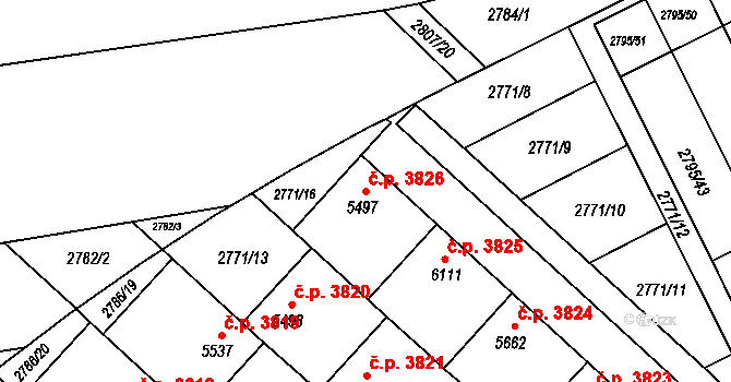 Kroměříž 3826 na parcele st. 5497 v KÚ Kroměříž, Katastrální mapa