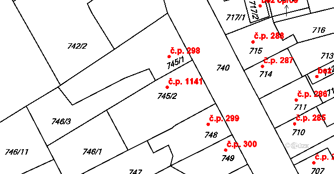 Holešov 1141 na parcele st. 745/2 v KÚ Holešov, Katastrální mapa