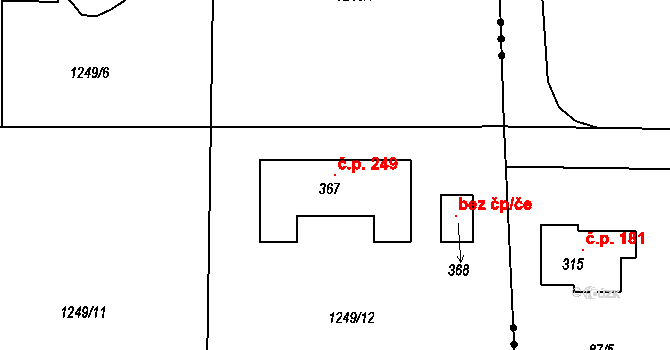 Pičín 249 na parcele st. 367 v KÚ Pičín, Katastrální mapa
