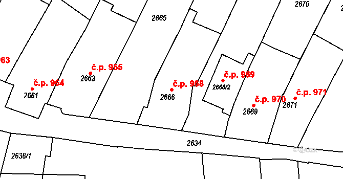 Rakšice 968, Moravský Krumlov na parcele st. 2666 v KÚ Moravský Krumlov, Katastrální mapa