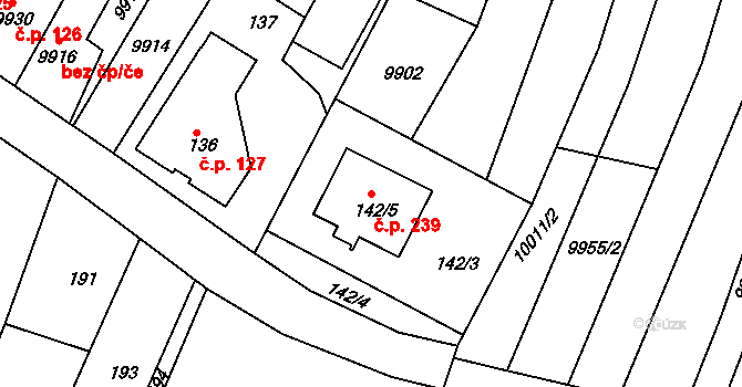 Oleksovice 239 na parcele st. 142/5 v KÚ Oleksovice, Katastrální mapa