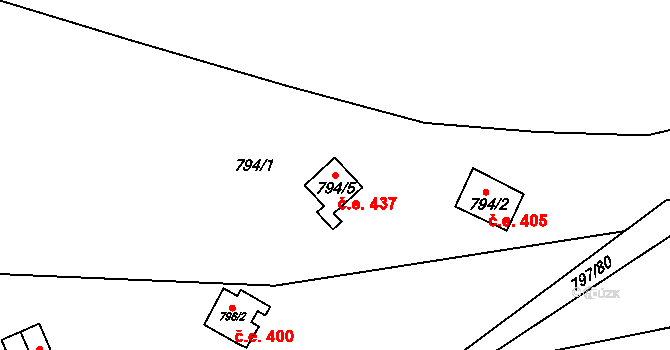 Oslnovice 437 na parcele st. 794/5 v KÚ Oslnovice, Katastrální mapa