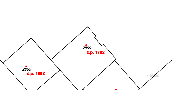 Znojmo 1702 na parcele st. 2859 v KÚ Znojmo-město, Katastrální mapa