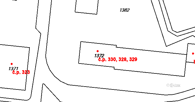 Moravský Krumlov 328,329,330 na parcele st. 1372 v KÚ Moravský Krumlov, Katastrální mapa