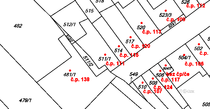 Přerov IV-Kozlovice 111, Přerov na parcele st. 511/1 v KÚ Kozlovice u Přerova, Katastrální mapa