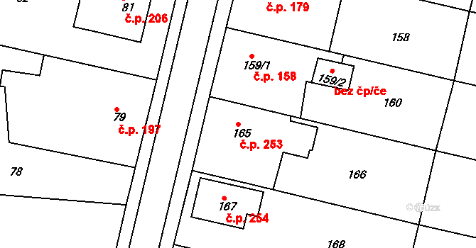 Zruč nad Sázavou 253 na parcele st. 165 v KÚ Zruč nad Sázavou, Katastrální mapa