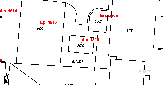 Rosice 1516 na parcele st. 2800 v KÚ Rosice u Brna, Katastrální mapa