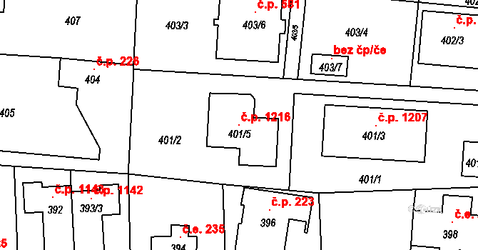 Slivenec 1216, Praha na parcele st. 401/5 v KÚ Slivenec, Katastrální mapa