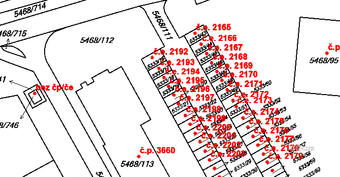 Jihlava 2195 na parcele st. 5333/19 v KÚ Jihlava, Katastrální mapa