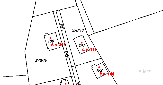 Hostěradice 111, Kamenný Přívoz na parcele st. 191 v KÚ Hostěradice, Katastrální mapa