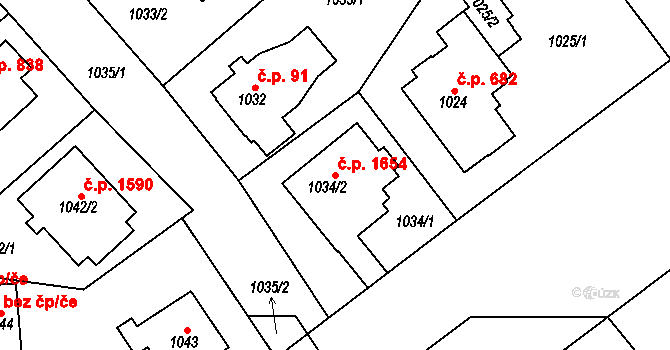 Roztoky 1654 na parcele st. 1034/2 v KÚ Roztoky u Prahy, Katastrální mapa