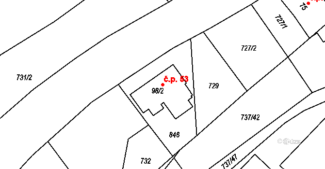 Havírna 53, Bohutín na parcele st. 98/2 v KÚ Bohutín, Katastrální mapa