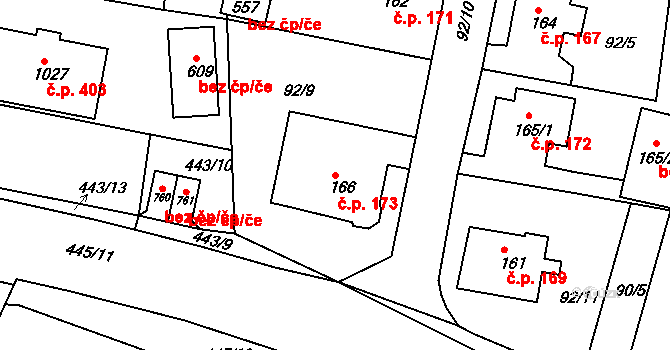 Horní Lomany 173, Františkovy Lázně na parcele st. 166 v KÚ Horní Lomany, Katastrální mapa