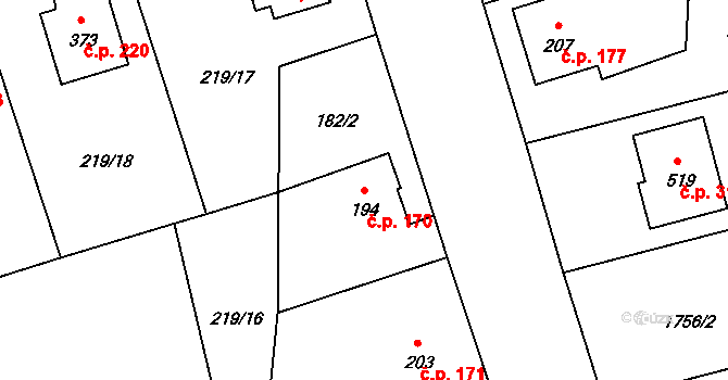 Čechtice 170 na parcele st. 194 v KÚ Čechtice, Katastrální mapa