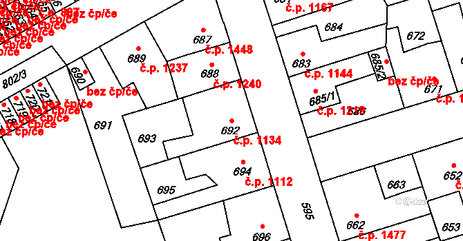 Kročehlavy 1134, Kladno na parcele st. 692 v KÚ Kročehlavy, Katastrální mapa