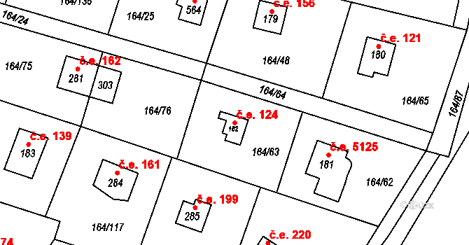 Doubravčice 124 na parcele st. 182 v KÚ Doubravčice, Katastrální mapa