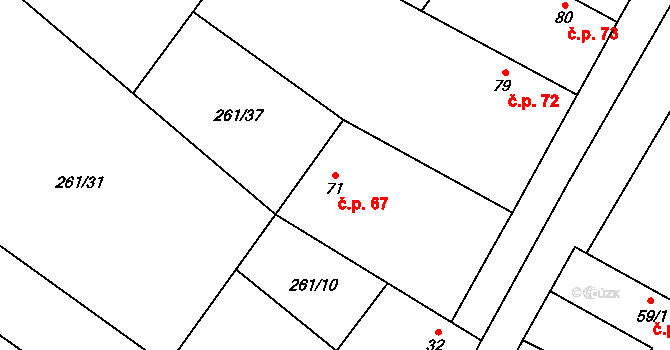 Radonice 67 na parcele st. 71 v KÚ Radonice u Prahy, Katastrální mapa