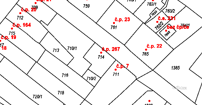 Hrádek nad Nisou 267 na parcele st. 714 v KÚ Hrádek nad Nisou, Katastrální mapa