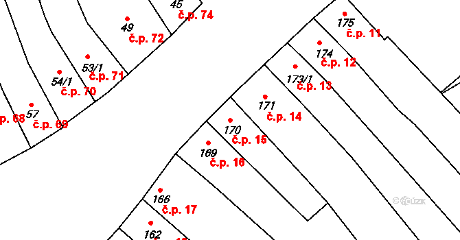 Cerhovice 15 na parcele st. 170 v KÚ Cerhovice, Katastrální mapa