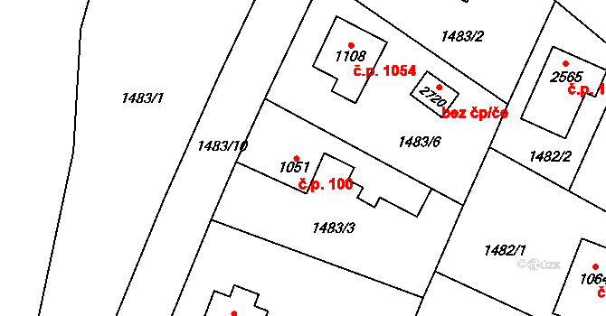 Třebechovice pod Orebem 100 na parcele st. 1051 v KÚ Třebechovice pod Orebem, Katastrální mapa