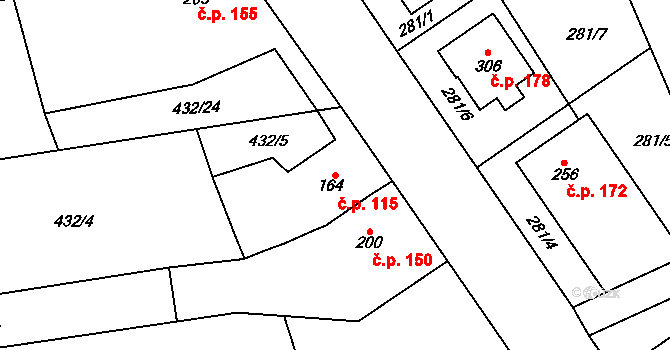 Štarnov 115 na parcele st. 164 v KÚ Štarnov, Katastrální mapa