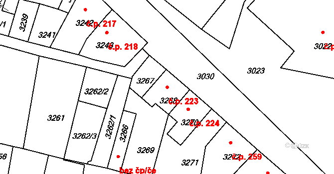 Mimoň I 223, Mimoň na parcele st. 3268 v KÚ Mimoň, Katastrální mapa