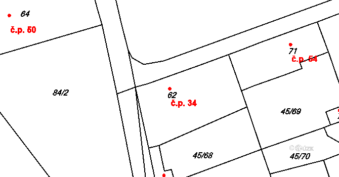 Nučničky 34, Travčice na parcele st. 62 v KÚ Nučničky, Katastrální mapa