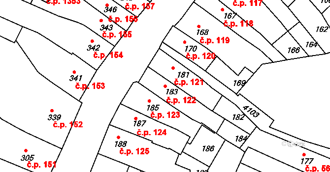 Roudnice nad Labem 122 na parcele st. 183 v KÚ Roudnice nad Labem, Katastrální mapa