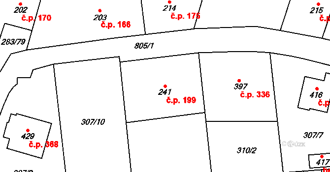 Ostroměř 199 na parcele st. 241 v KÚ Ostroměř, Katastrální mapa