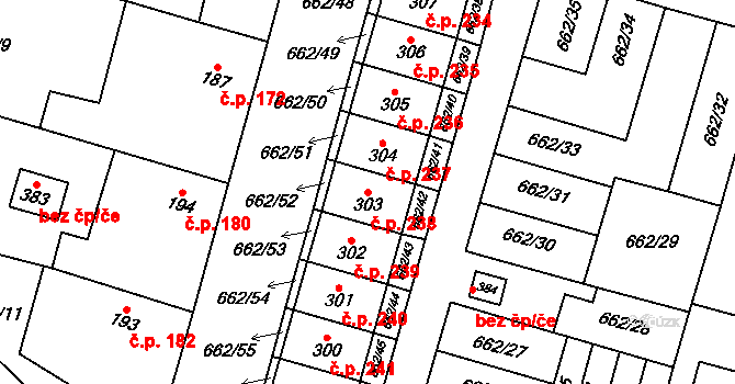 Krchleby 238 na parcele st. 303 v KÚ Krchleby u Nymburka, Katastrální mapa