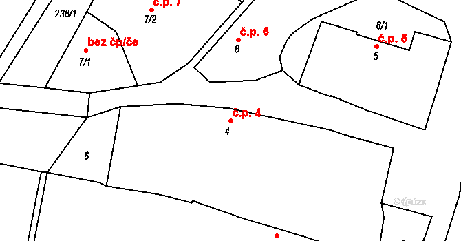 Střelskohoštická Lhota 4, Střelské Hoštice na parcele st. 4 v KÚ Střelskohoštická Lhota, Katastrální mapa