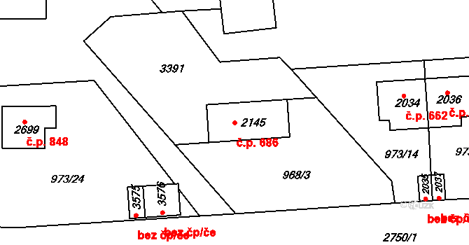 Chrudim IV 686, Chrudim na parcele st. 2145 v KÚ Chrudim, Katastrální mapa