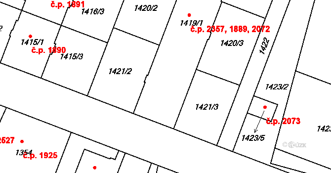 Tábor 1889,2072,2357 na parcele st. 1419/1 v KÚ Tábor, Katastrální mapa