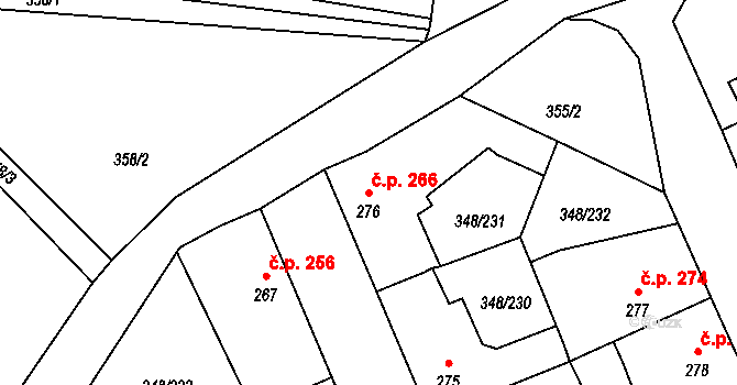 Černčice 266 na parcele st. 276 v KÚ Černčice u Loun, Katastrální mapa