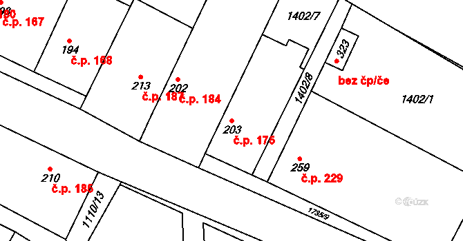 Čečelice 175 na parcele st. 203 v KÚ Čečelice, Katastrální mapa